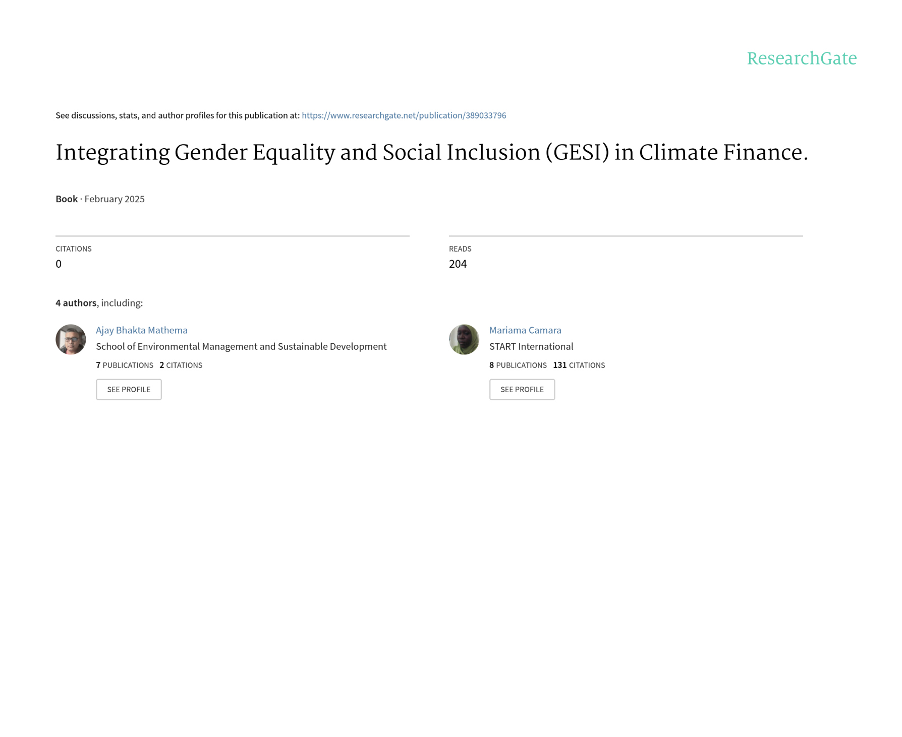 Integrating Gender Equality and Social Inclusion (GESI) in Climate Finance.[2025]